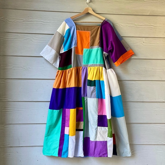 Handmade Quilted Patchwork Colorblock Dress SKU 10184 - Picture 3 of 16